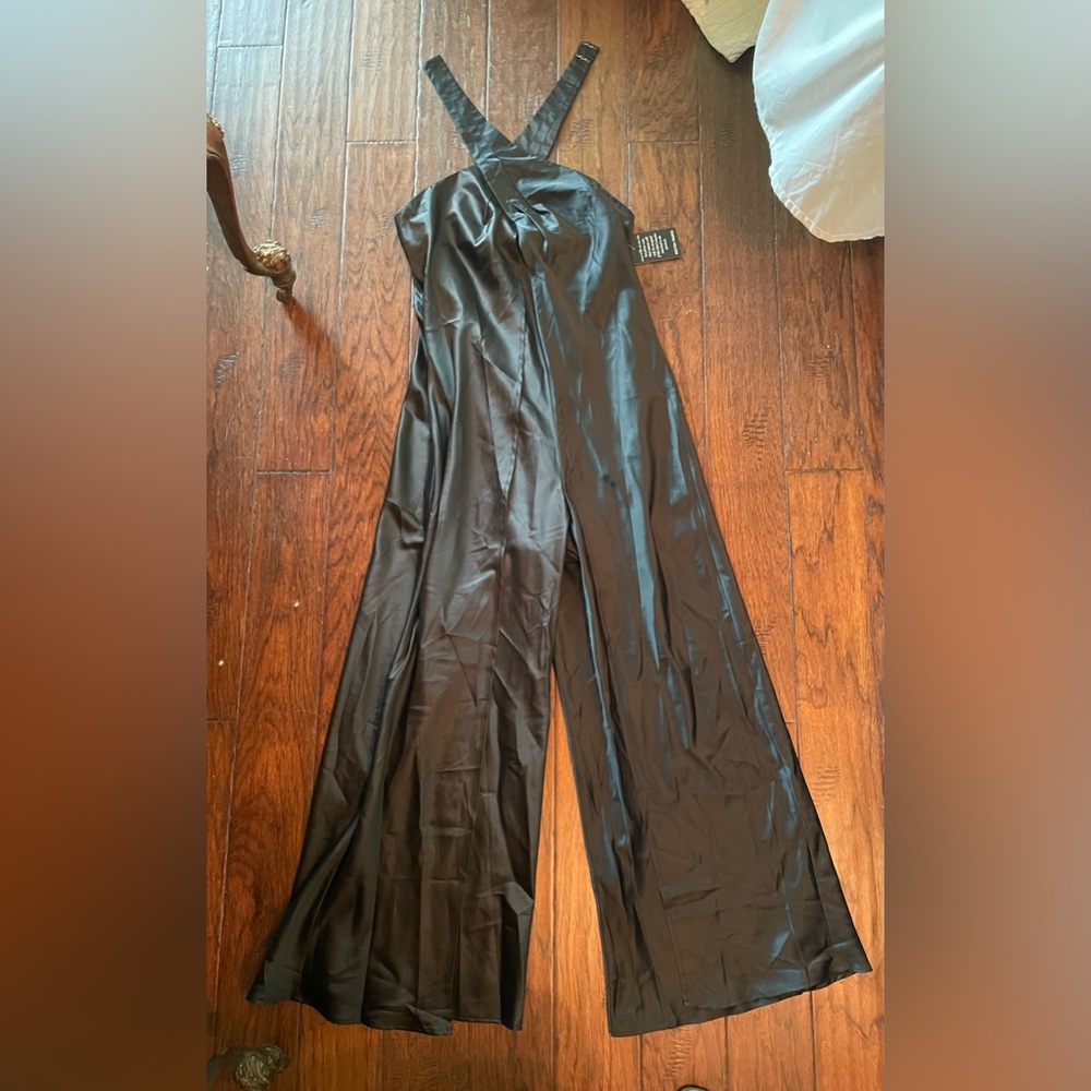 Boston Proper black satin halter jumpsuit